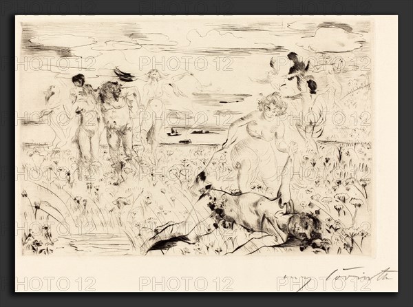 Lovis Corinth, Bacchanal (Bacchanale), German, 1858 - 1925, 1914, drypoint in black on laid paper