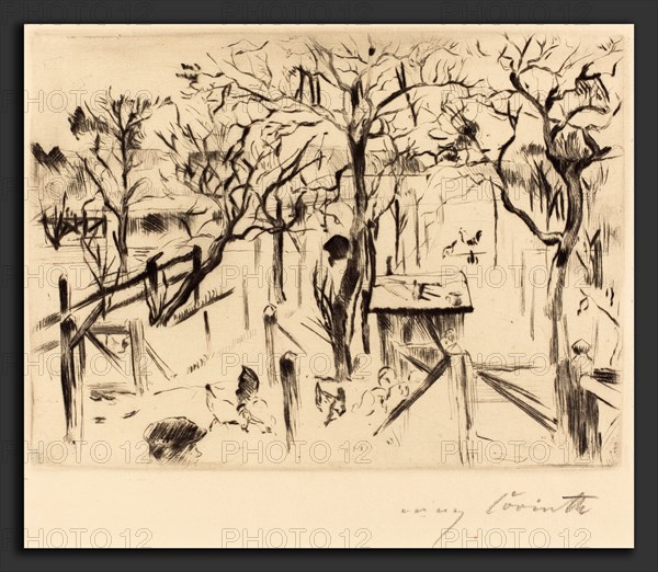 Lovis Corinth, Fruit Garden in Autumn (Obstgarten im Herbst), German, 1858 - 1925, 1912, drypoint in black on laid paper