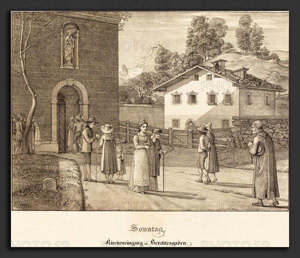 Ferdinand Olivier (German, 1785 - 1841), Sonntag - Kircheneingang in Berchtesgaden (Sunday - Going to Church near Berchtesgaden), 1823, lithograph