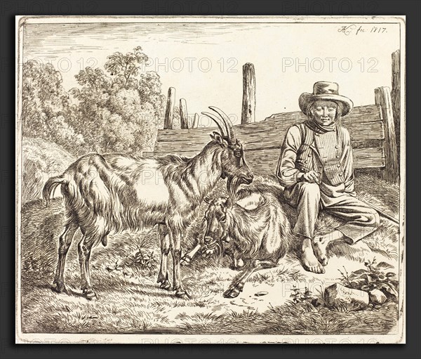 Johann Adam Klein (German, 1792 - 1875), Shepherd Boy with Two Goats, 1817, etching on wove paper [proof]