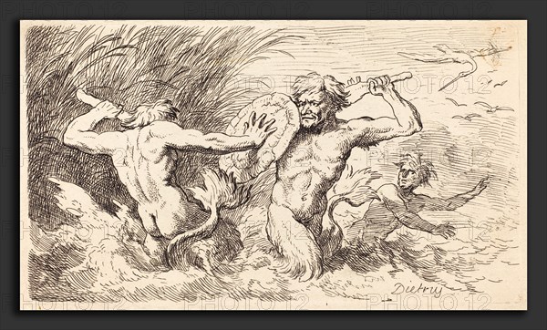 Christian Wilhelm Ernst Dietrich (German, 1712 - 1774), Battling Tritons, 1763, etching on wove paper