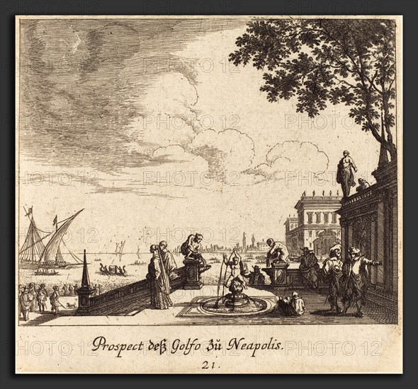 Melchior KÃ¼sel after Johann Wilhelm Baur (German, 1626 - 1683), View of Gulf of Naples, 1681, etching