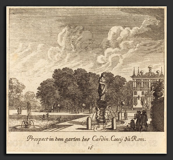 Melchior KÃ¼sel after Johann Wilhelm Baur (German, 1626 - 1683), Gardens of Cardinal Coessi, Rome, 1681, etching