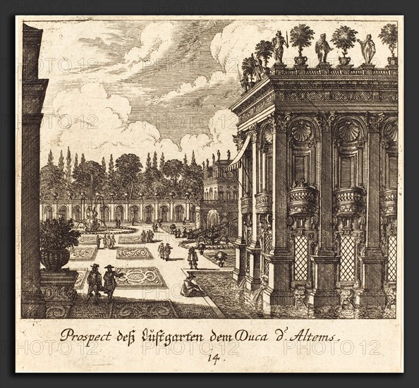 Melchior KÃ¼sel after Johann Wilhelm Baur (German, 1626 - 1683), Gardens, Duke d'Altems, 1681, etching