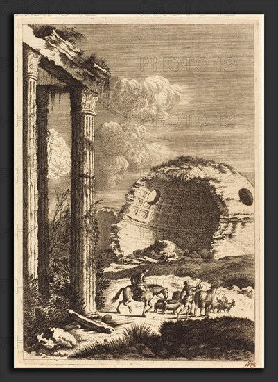 Bernhard Zaech after Jonas Umbach (German, active c. 1650), Shepherds Traveling past a Ruined Rotunda, c. 1650, etching on laid paper