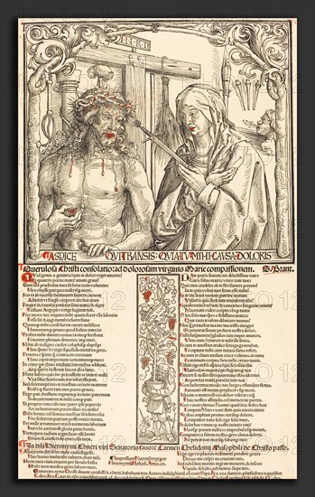 Wolf Traut (German, c. 1486 - 1520), The Man of Sorrows and Mater Dolorosa, 1512, woodcut highlighted with red ink
