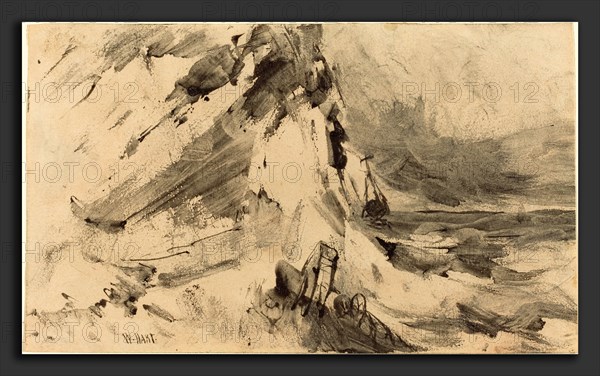William Hart (American, 1823 - 1894), Shipwreck in Storm, pen and black ink with gray wash
