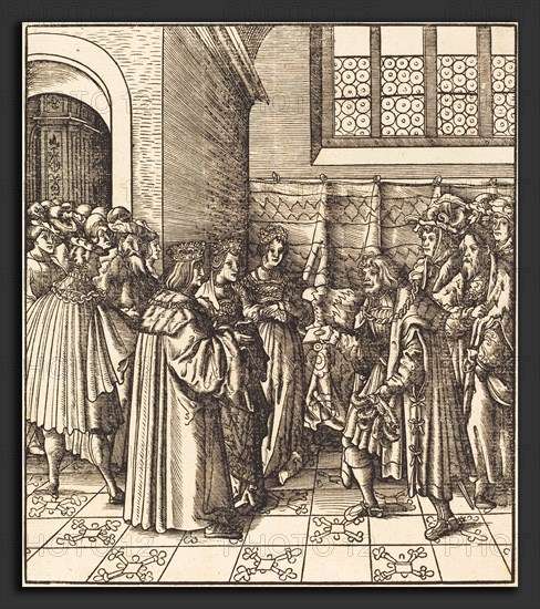 Leonhard Beck (German, c. 1480 - 1542), A Legation before a King, near Him Two Women Standing, 1514-1516, woodcut
