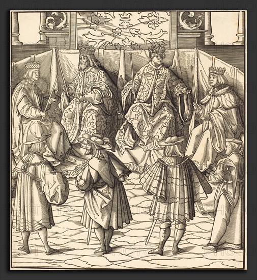 Leonhard Beck (German, c. 1480 - 1542), Assembly of Four Kings, in the foreground Four Men, 1514-1516, woodcut