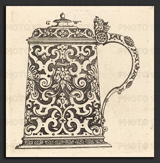 Georg Wechter I (German, c. 1526 - 1586), Large jug, the handle formed by a snake, published 1579, engraving