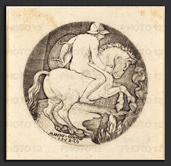 Master IB (German, active c. 1523-1530), Marcus Curtius, 1529, engraving