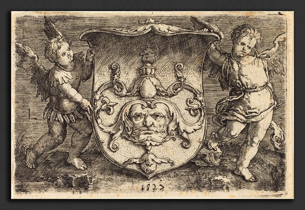 Ludwig Krug (German, c. 1488 - 1532), Shield with Mascaron, engraving