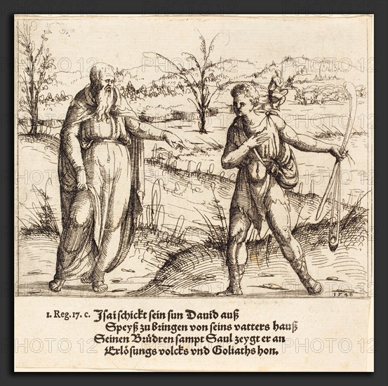 Augustin Hirschvogel (German, 1503 - 1553), Jesse Sends David to His Brothers and Saul, 1548, etching