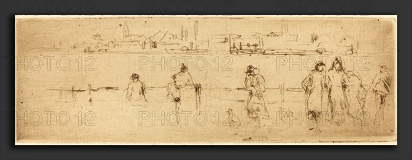 James McNeill Whistler, A Sketch on the Embankment, American, 1834 - 1903, etching in brown on laid paper