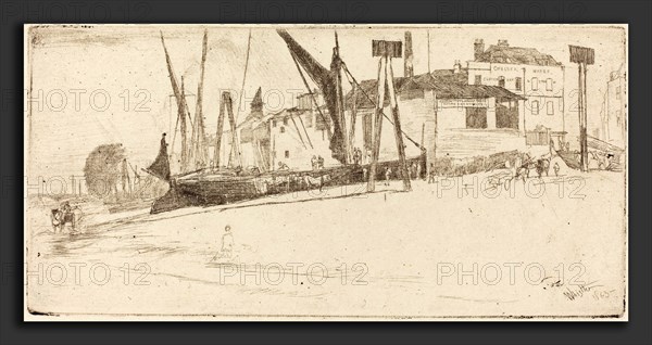 James McNeill Whistler (American, 1834 - 1903), Chelsea Wharf, 1863, etching in black on blued white laid paper