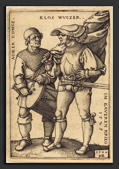 Sebald Beham (German, 1500 - 1550), Standard Bearer and Drummer, 1544, engraving