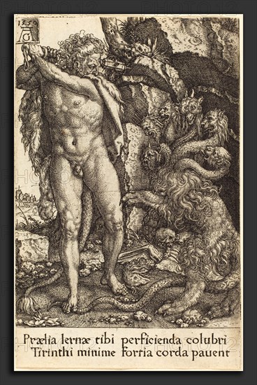 Heinrich Aldegrever (German, 1502 - 1555-1561), Hercules Fighting with the Hydra of Lernea, 1550