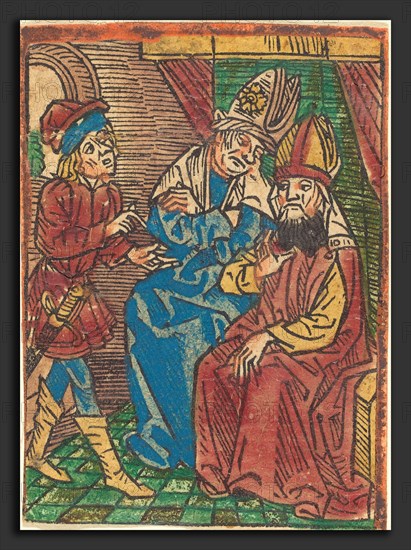 German 15th Century, Council of High Priests, c. 1490, hand-colored woodcut