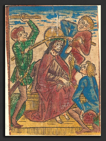 German 15th Century, Christ Crowned with Thorns, c. 1490, hand-colored woodcut