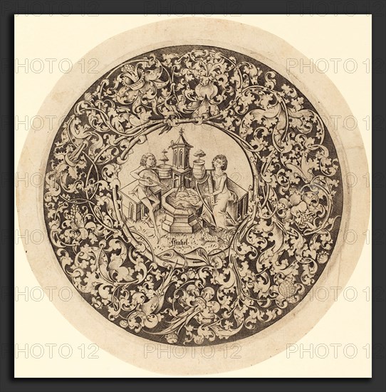 Israhel van Meckenem (German, c. 1445 - 1503), Circular Ornament with Musicians Playing near a Well, c. 1495-1503, engraving