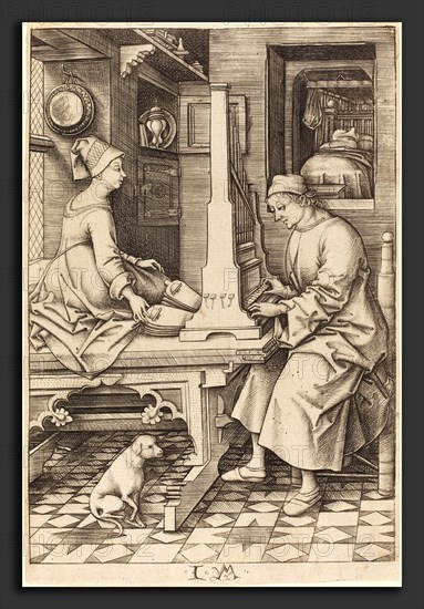 Israhel van Meckenem (German, c. 1445 - 1503), The Organ Player and His Wife, c. 1495-1503, engraving