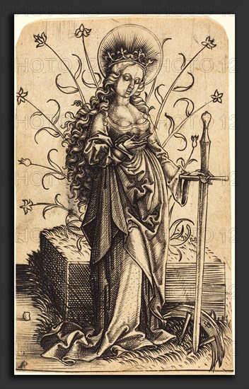 Master PW of Cologne (German, active c. 1490-1510), Saint Catherine, c. 1500, engraving on laid paper