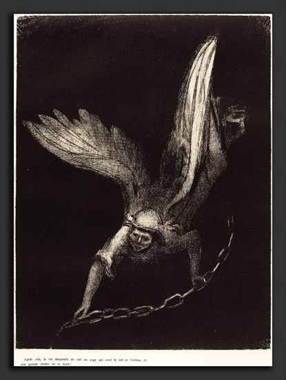 Odilon Redon (French, 1867 - 1939), Apres cela je vis descendre du ciel un ange qui avait la clef de l'abime, et une grande chaine en sa main (And I saw an angel come down from heaven, having the key of the bottomless pit and a great chain in his hand), 1899, lithograph