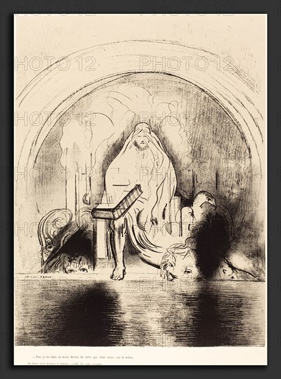 Odilon Redon (French, 1840 - 1916), Puis je vis, dans la main droite de celui quietait assis sur le trone, un livre ecrit de dans et dehors, scelle de sept sceaux, And I saw in the right hand of him that sat on the throne a book written within and on the backside, sealed with seven seals, 1899, lithograph