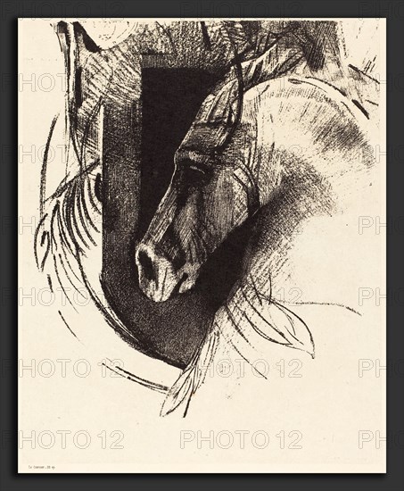 Odilon Redon (French, 1840 - 1916), Le Coursier (The Race Horse), 1894, lithograph on chine applique; laid down on heavy wove paper