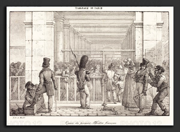 Jean Henri Marlet (French, 1770 - 1847), Queue du premier TheÃ¢tre franÃ§ais, lithograph