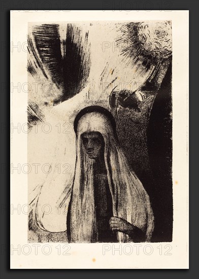 Odilon Redon (French, 1840 - 1916), La Vieille: Que Crains-tu? Un large trou Noir! Il est vide peut-etre? (What are you afraid of? A wide black hole! It is empty, perhaps!), 1896, lithograph