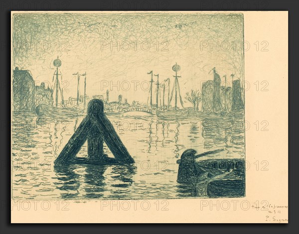 Paul Signac (French, 1863 - 1935), Harbor in Holland - Flushing (La balise - En Holland, Flessingue), c. 1894, etching in blue-green on laid paper