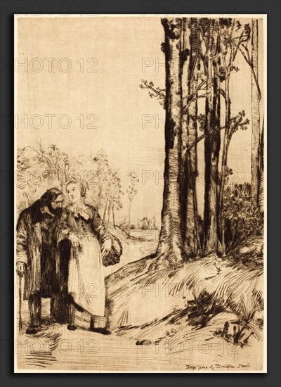 Alphonse Legros, Stroll of the Convalescent (La promenade du convalescent), French, 1837 - 1911, drypoint