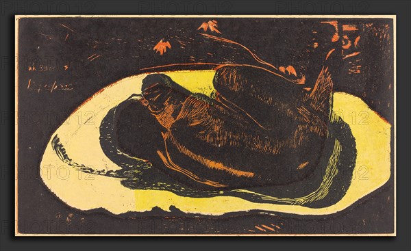 Paul Gauguin (French, 1848 - 1903), Manao Tupapau (She is Haunted by a Spirit), 1894-1895, woodcut printed in yellow, orange and black by Louis Roy