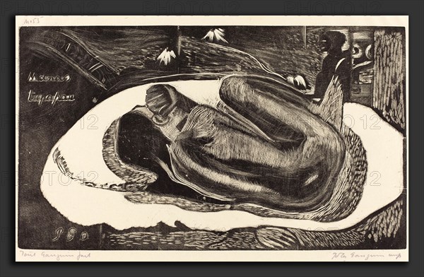 Paul Gauguin (French, 1848 - 1903), Manoa Tupapau (She is Haunted by a Spirit), 1894-1895, woodcut printed in black and gray by Pola Gauguin in 1921