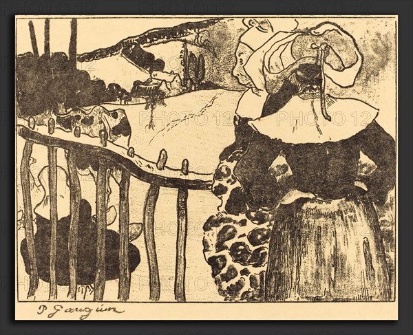 Paul Gauguin (French, 1867 - 1939), Breton Women beside a Fence (Bretonnes Ã  la barriÃ¨re), 1889, lithograph in black on imitation japan paper
