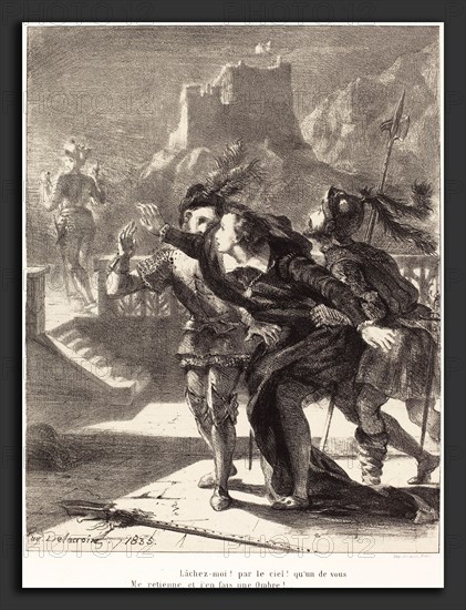 EugÃ¨ne Delacroix (French, 1798 - 1863), Hamlet Wishes to Follow the Ghost of his Father (Act I, Scene IV), 1835, lithograph