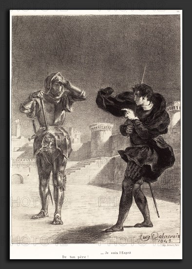 EugÃ¨ne Delacroix (French, 1798 - 1863), The Ghost on the Terrace (Act I, Scene V), 1843, lithograph