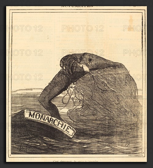 Honoré Daumier (French, 1808 - 1879), C'est dangereux, la pÃªche Ã  l'épervier, 1871, gillotype on newsprint