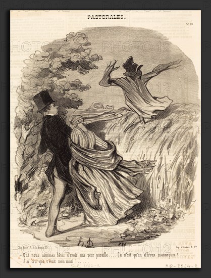 Honoré Daumier (French, 1808 - 1879), Que nous sommes bêtes d'avoir une peur pareille, 1845, lithograph on newsprint