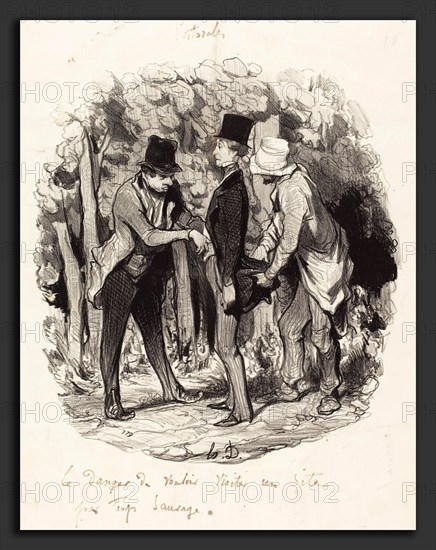Honoré Daumier (French, 1808 - 1879), Le Danger de visiter un site par trop sauvage, 1845, lithograph