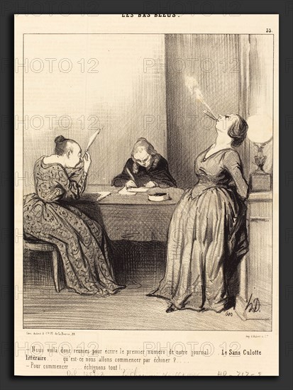 Honoré Daumier (French, 1808 - 1879), Nous voila réunies pour écrire le premier numéro, 1844, lithograph on newsprint