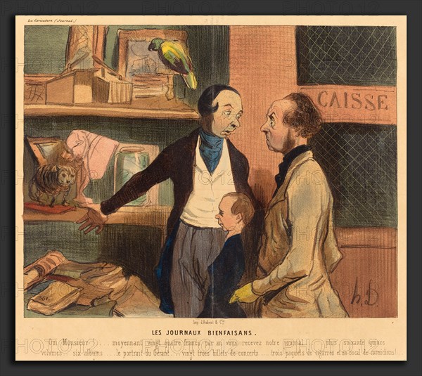 Honoré Daumier (French, 1808 - 1879), Les Journaux bienfaisans, 1842, hand-colored lithograph