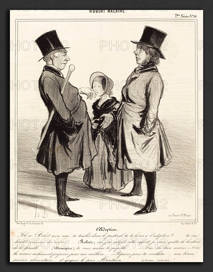 Honoré Daumier (French, 1808 - 1879), L'Adoption - Ah Ã§a! Robert, mon ami, 1841, lithograph on newsprint
