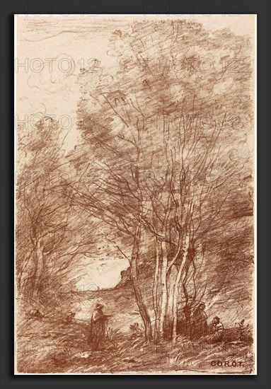 Jean-Baptiste-Camille Corot (French, 1796 - 1875), The Philosophers' Retreat (Le Repos des Philosophes), 1871, lithograph