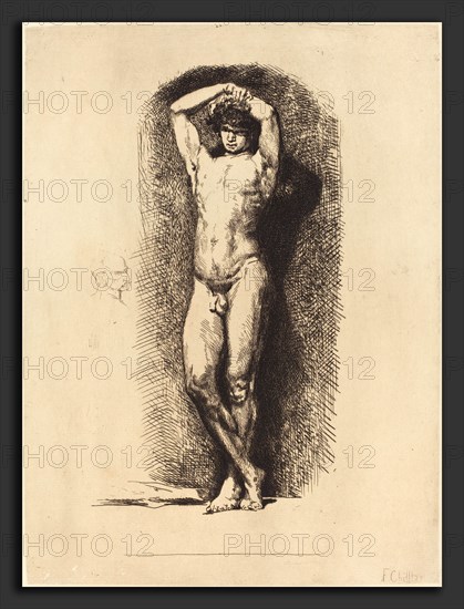 François-Nicolas Chifflart, Male Academy, French, 1825 - 1901, 1865, etching with drypoint on laid paper