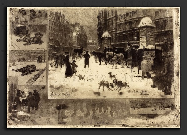 Félix-Hilaire Buhot (French, 1847 - 1898), L'Hiver Ã  Paris (Winter in Paris), 1879, etching, aquatint, spit-bite etching, softground etching, drypoint, and scraping in black on artificial vellum