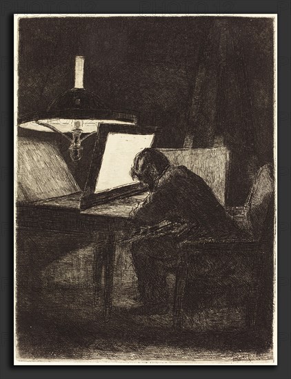 FranÃ§ois Bonvin (French, 1817 - 1887), The Printmaker (Le Graveur), 1861, etching on laid paper