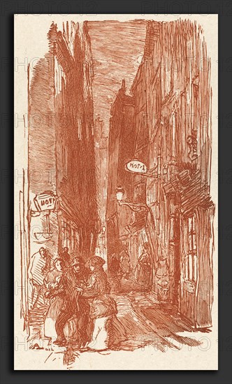 Auguste LepÃ¨re, Rue Saint-Severin, French, 1849 - 1918, published 1901, wood engraving printed in sanguine