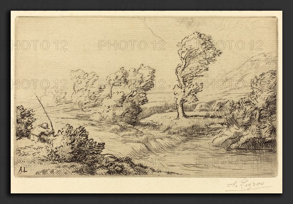 Alphonse Legros, Banks of the Marne (Bord de la Marne), French, 1837 - 1911, drypoint on light green paper